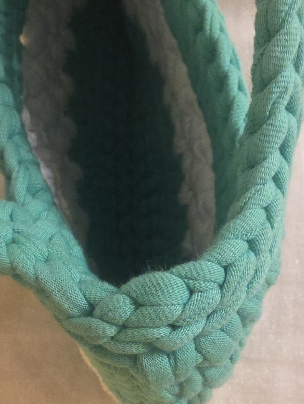Handwoven Teal and Cream Mini Crochet Bag 11× 8.5  From the Handle to the Bottom - Picture 10 of 11